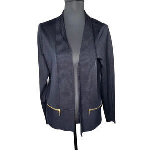 Carmen Marc Valvo Black Knit Open Cardigan